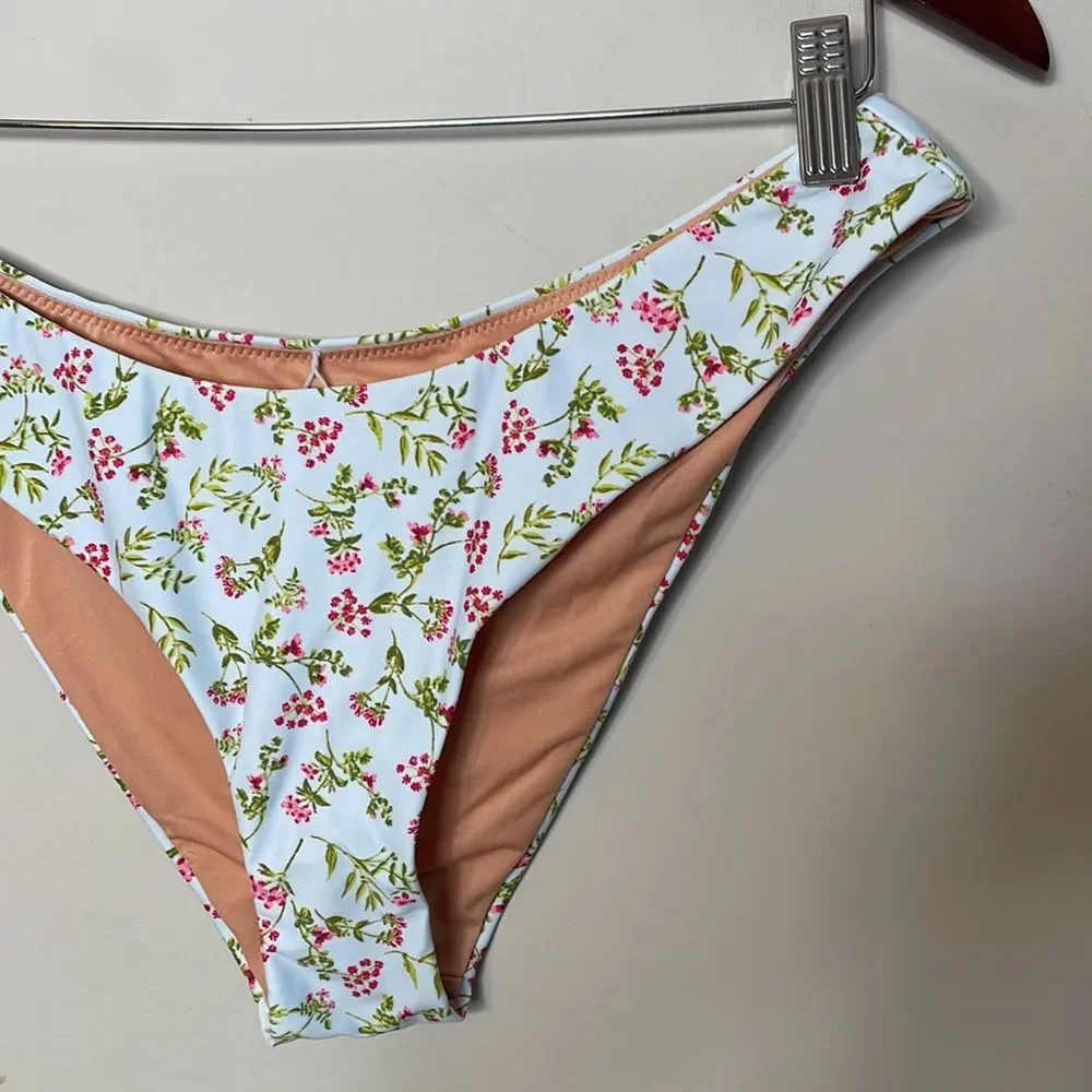 NWT J. Crew Curved-waist cheeky bikini bottom in cloud meadow floral Medium